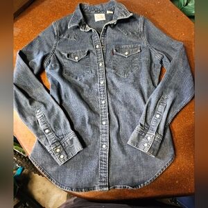 Levi Strauss Signature Pearl Snap Denim Jean Jacket Tailored Fit Size S